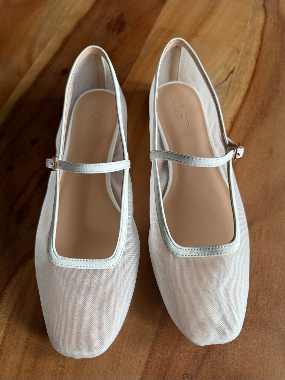 LOFT Cream Mary Jane Square-Toe Flats with Adjustable Strap